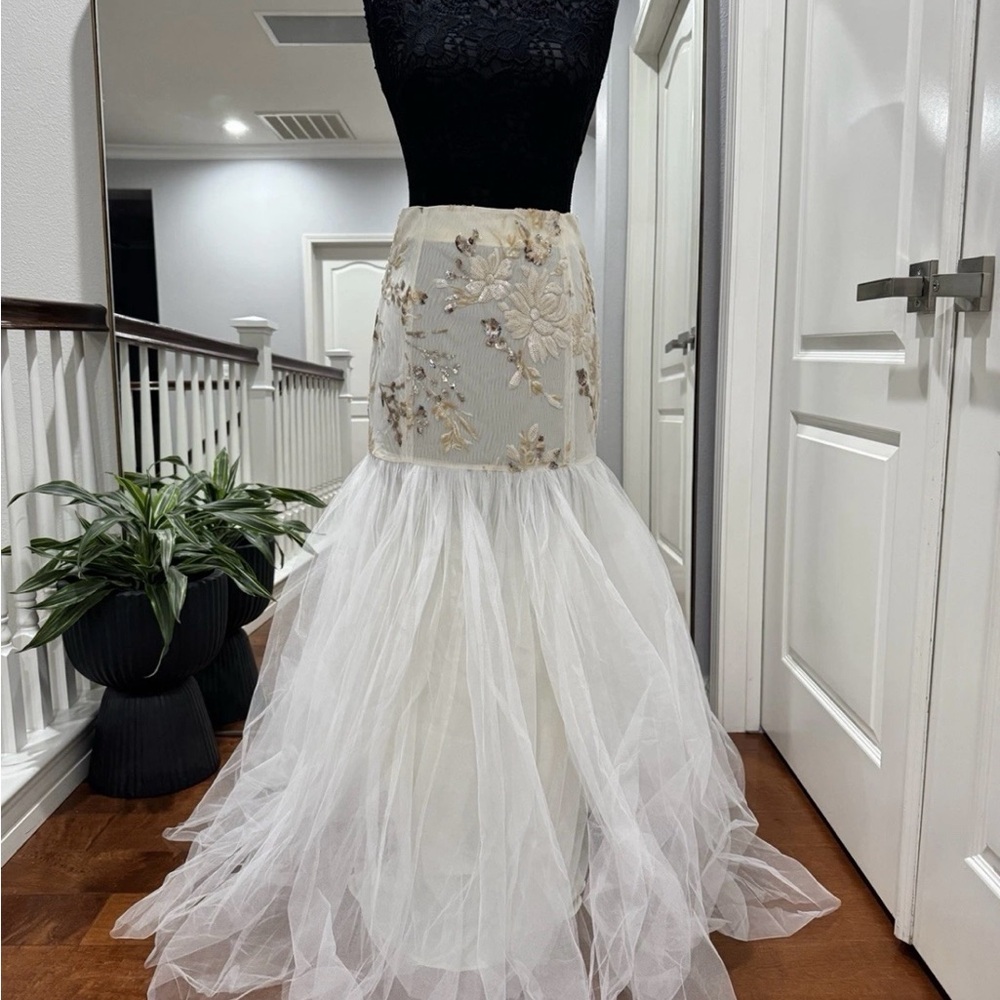 BCBGMaxAzria Floral Embroidered Maxi Skirt with Tulle and Sequins